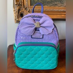 NWT Loungefly Disney Princess Ariel Sequin Mini Backpack.